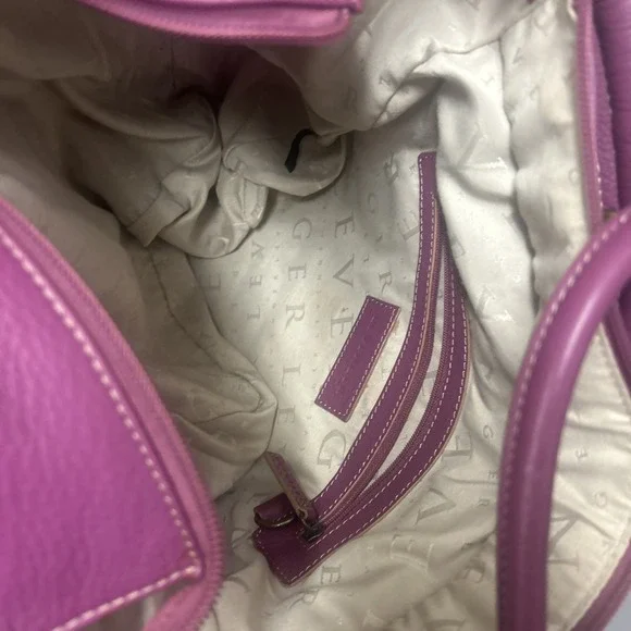 LEVENGER Purple Canvas Brown Leather Medium Pocket Tote Bag Purse - Picture 8 of 9